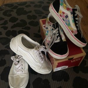 SCHOOL SHOES- Girls white platform & rainbow checkered Vans